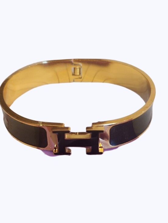 Fashion Jewelry Jewelry - BANGLE Gold and Black "H" Bangle